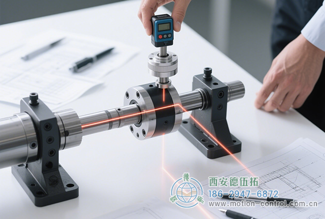 图为工作人员检测编码器安装同轴度的照片